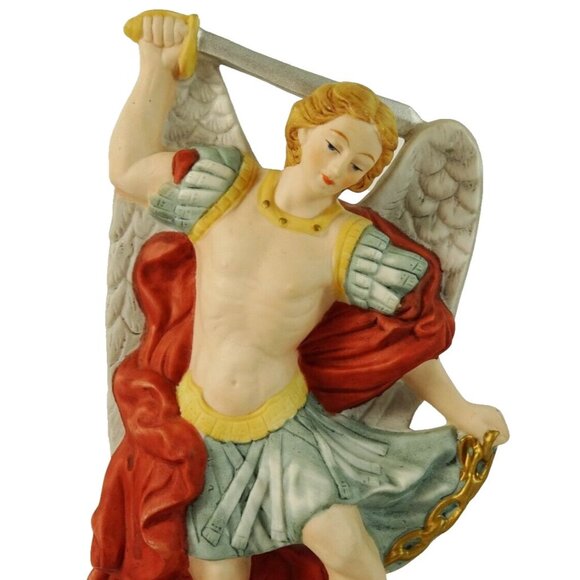 St Michael Archangel Crushing Devil Figurine 8.5in Saint Michel - Picture 2 of 8